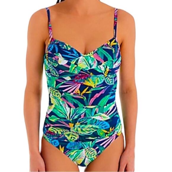 Bleu Rod Beattie Tropical Floral Cinched Waist Full Piece Swimsuit - Picture 2 of 7